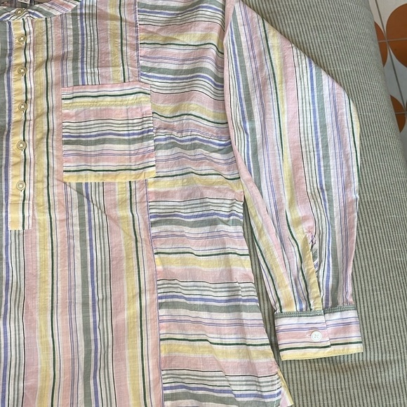 Loft Striped Dolman Henley Cotton Tunic Blouse Button - Picture 2 of 6